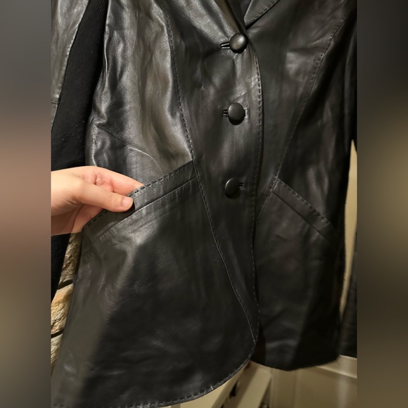 Lafayette 148 $900 New York Leather Blazer Jacket Merino Wool Side Panels Size 6 - Picture 6 of 14